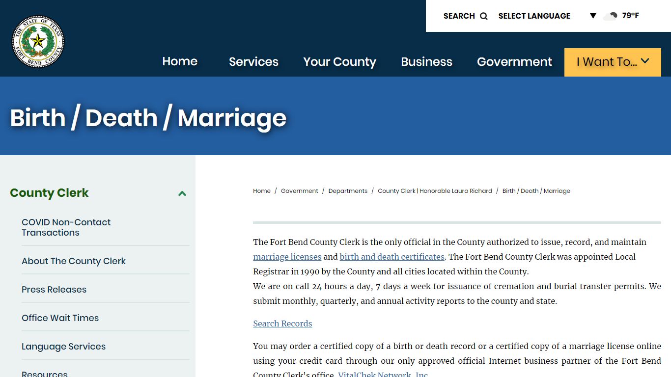 Birth / Death / Marriage | Fort Bend County